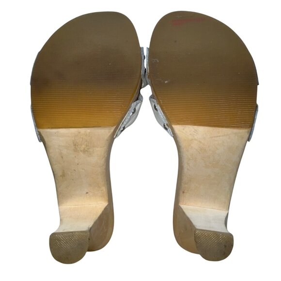 Apostrophe Women’s White Leather Buckle Strap Mina Wooden Heeled Sandals Sz 7M - Picture 8 of 8